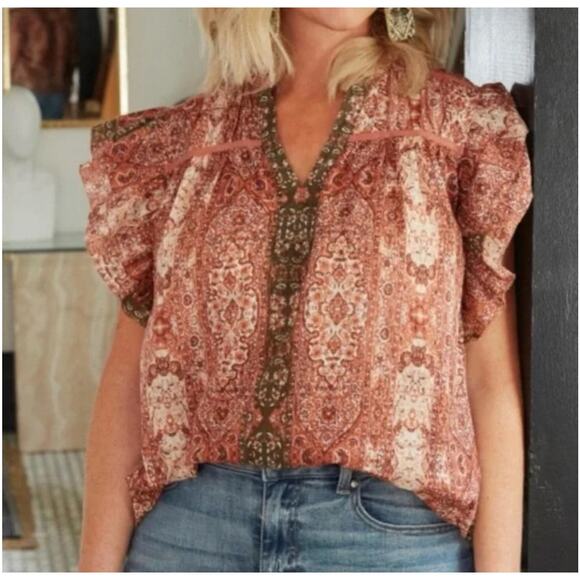 Good Hart‎ The Style Charm Medallion Print Short Sleeve Top Multi Size Medium - Picture 2 of 11